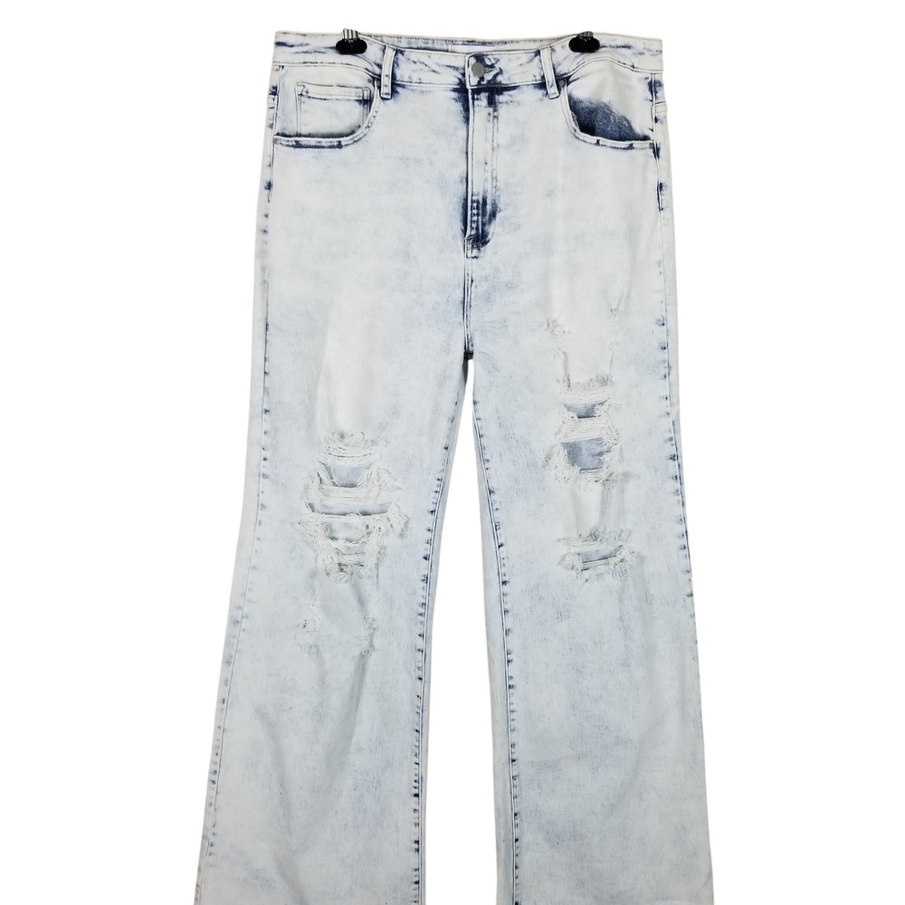 Risen Jeans Wide Leg Women 3XL Light Blue Acid Wash Distressed Raw Hem RDP5130X